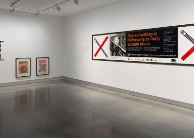 An artwork with a pencil crossed with a red line and Edvard Munch's scream with text See something in Melbourne to scream about.